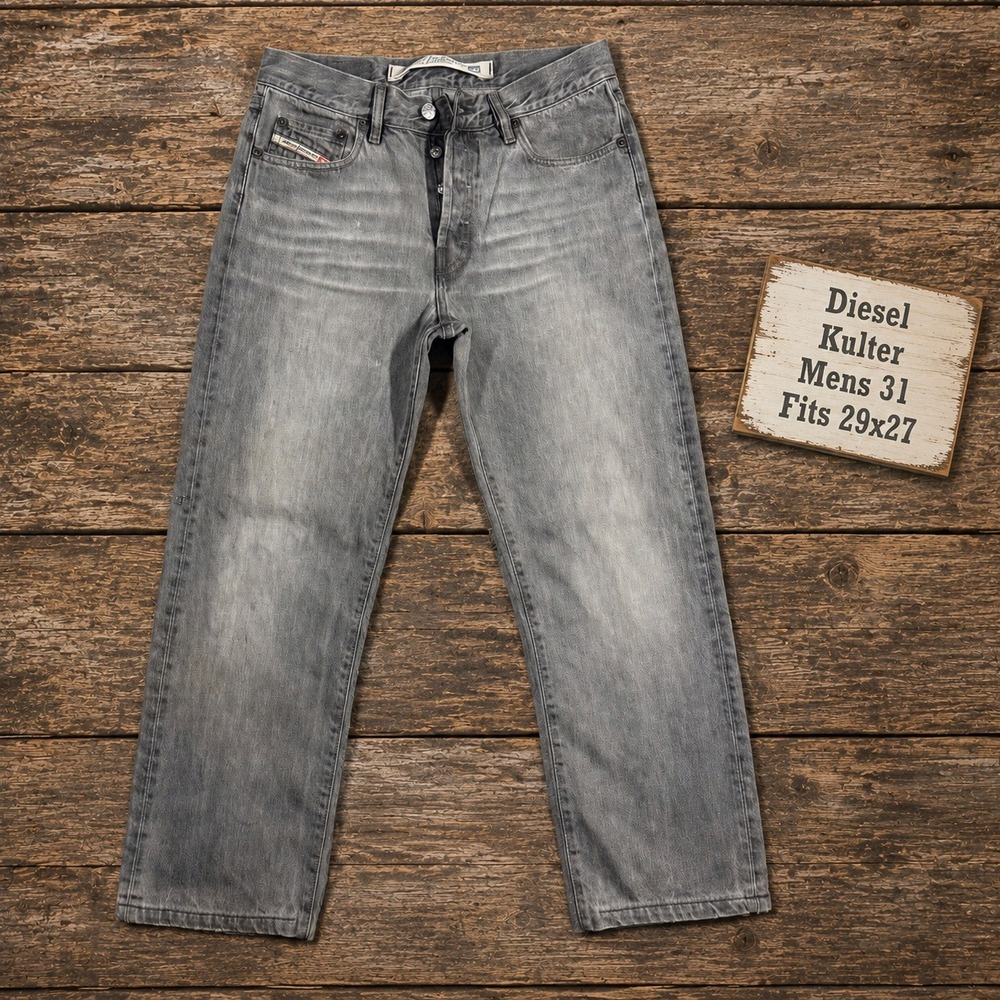 Diesel Kulter Mens Gray Straight Leg Button Fly Jeans Tag 31 Fits 29x27 Hemmed